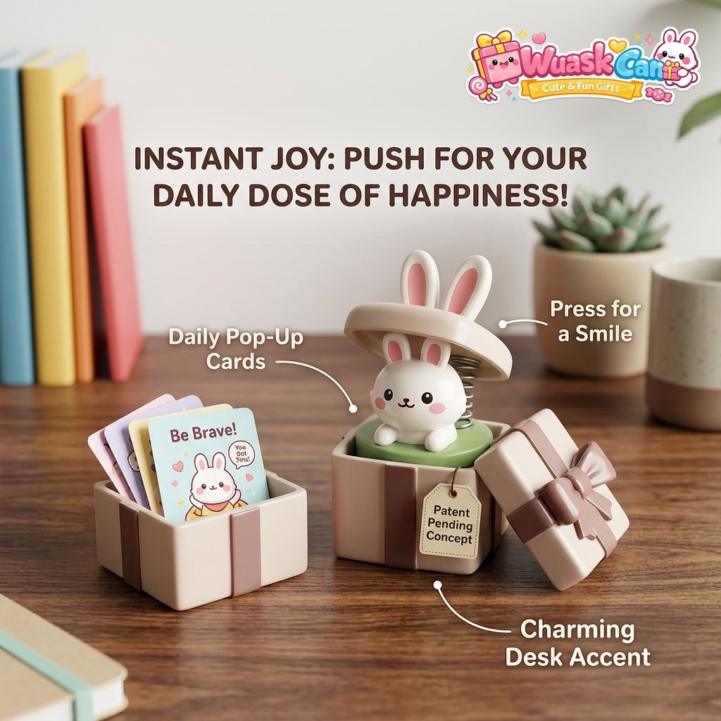 WuaskCan™ Cute Bunny Desk Decor & Interactive Toy with Daily Motivational Affirmation Cards | Fun Stress Relief Bobble Toy | Unique Encouragement Gift for Coworkers, Friends & Women