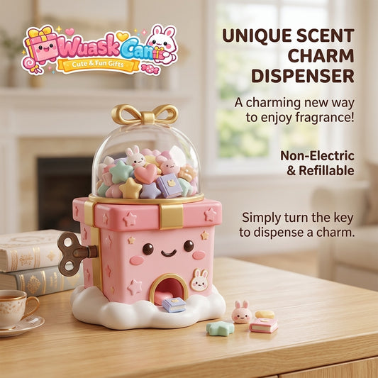 WuaskCan™ Unique Scent Charm Dispenser - Kawaii Gift Box Gashapon Toy with Refillable Scented Charms, Non-Electric Manual Wind-Up Fragrance Diffuser, Aesthetic Cute Room Decor & Creative Gifts for Girls & Kids